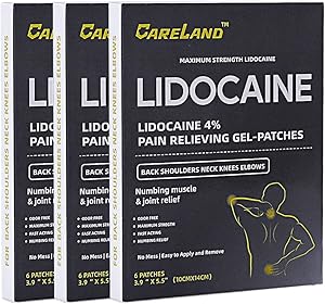 Careland 4% Lidocaine Gel Patch, 18 Count | Maximum Strength Pain Patches for Muscle Relief in Neck Knee Back and Shoulders | Unscented Numbing Patch for Soothing Nerves, Joints, Tattoos