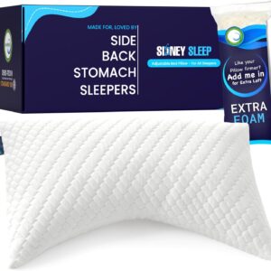 Sidney Sleep Pillow for Side and Back Sleepers - Comfort for Neck and Shoulder Pain - Adjustable and Customizable Shredded Memory Foam Filling