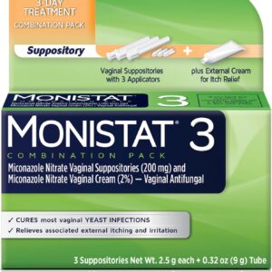 Monistat 3 Day Yeast Infection Treatment for Women, 3 Miconazole Suppository Inserts & External Monistat Anti-Itch Cream Bundle