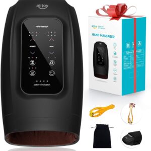 ALLJOY Hand Massager for Arthritis and Carpal Tunnel Relief, Touchscreen Cordless Hand Massager with Vibration and Heat, 6 Levels Pressure Point Therapy, Ideal Gifts for Women/Men (Black)