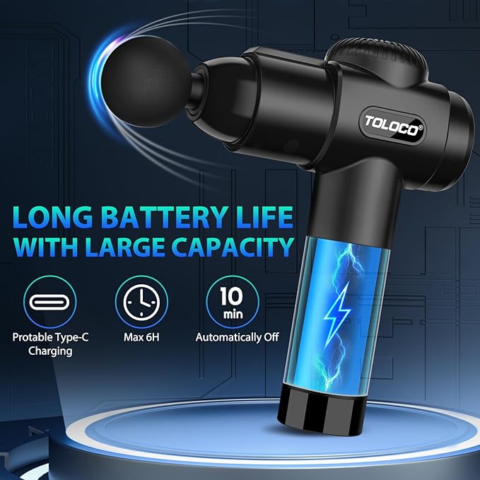TOLOCO Massage Gun Deep Tissue, Back Massage Gun for Athletes for Pain Relief, Percussion Massager with 10 Massages Heads & Silent Brushless Motor - Image 5