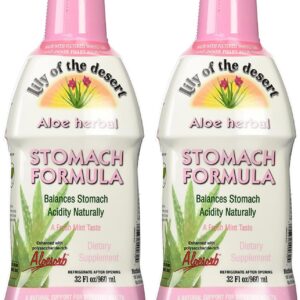 Lily Of The Desert Stomach Formula, Organic Aloe Vera Juice with Slippery Elm, Chamomile, Peppermint, and Ginger for Gut Health, Acid Reflux, Heartburn Relief, 32 Oz (Pack of 2)