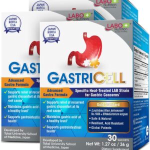 LABO Nutrition GASTRICELL - Target H. Pylori, Acid Reflux, Heartburn, Gastric Acid - Addresses Recurring Gastric Problems, Natural Defence Against Gastric Distress 30 sachetsx3