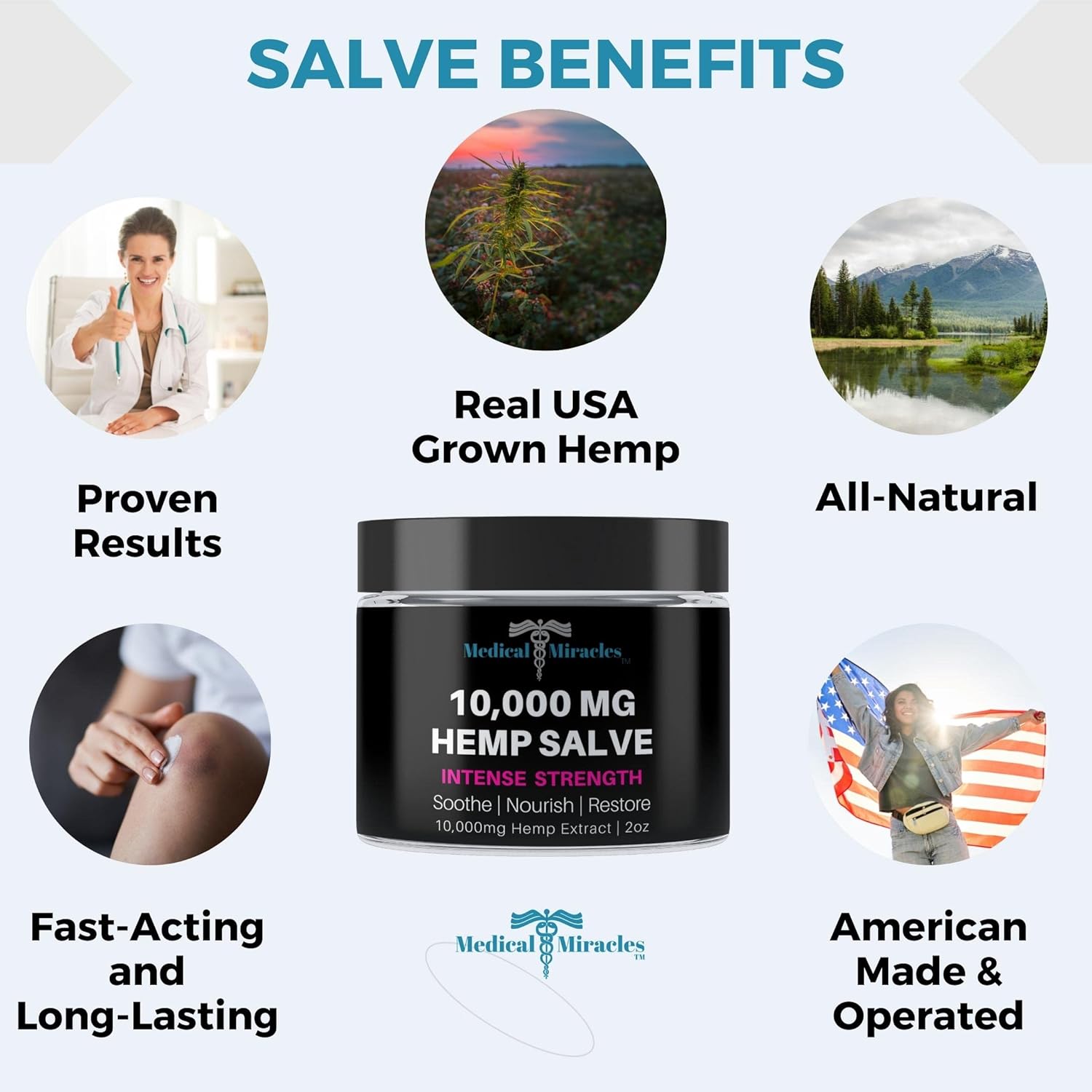 Hemp Salve Intense Strength 10,000 MG. Ideal for HIPS, Joints, Neck, Back, Elbows, Fingers, Hands, and Knees. 100% Natural - Proudly Made in USA - Image 3