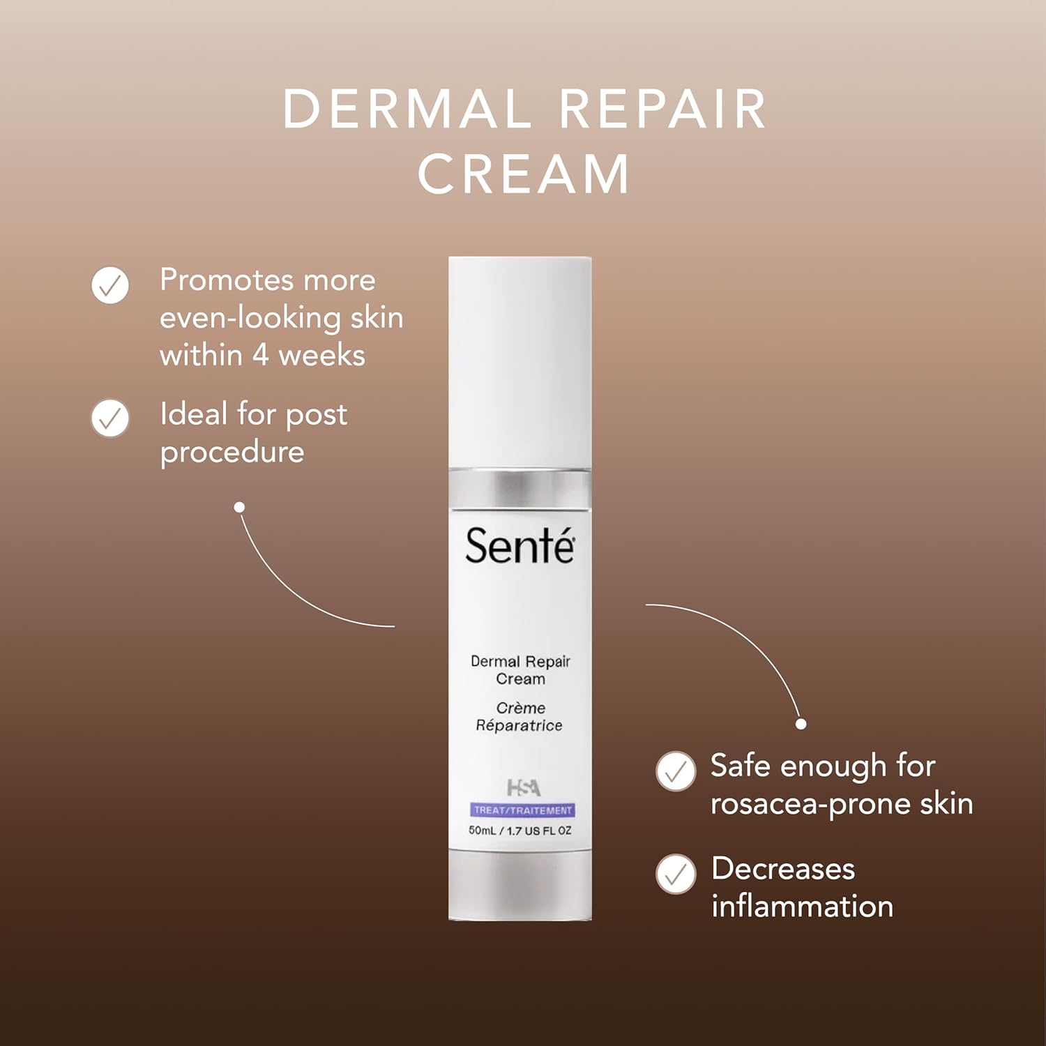 Senté Dermal Repair Facial Cream - All-In-One Skin Renewal - Hydrate And Rejuvenate Sensitive, Rosacea-Prone Skin – with Patented HSA, Vitamin E and Green Tea Extract - 1.7 Fl Oz - Image 4