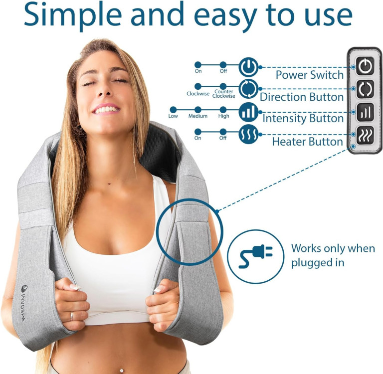 InvoSpa Shiatsu Back Shoulder and Neck Massager with Heat - Deep Tissue Kneading Pillow Massage - Back Massager, Shoulder Massager, Electric Full Body Massager - Massagers for Neck and Back - Image 2