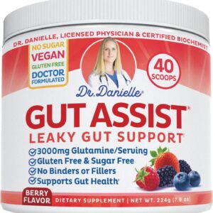 Doctor Danielle Gut Assist - Leaky Gut Repair Supplement Powder - Glutamine, Arabinogalactan, Licorice Root - Supports IBS, Heartburn, Bloating, Gas, Constipation, SIBO from, Berry Flavor