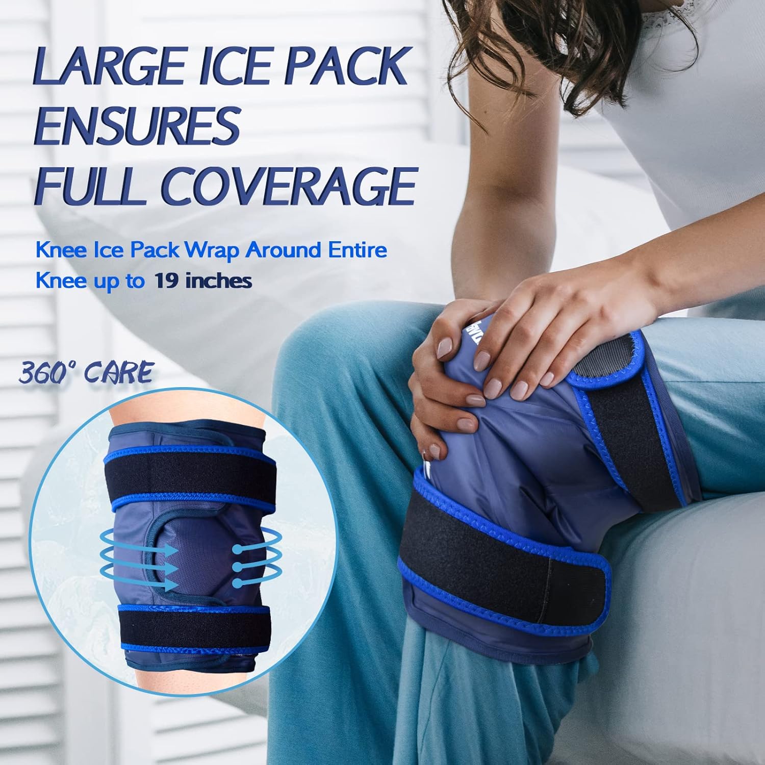 Ice Pack Wrap Around Entire Knee After Surgery, Reusable Gel Large Ice Pack for Knee Injuries, Pain Relief, Swelling, Knee Surgery, Sports Injuries, 1 Pack Blue - Image 4