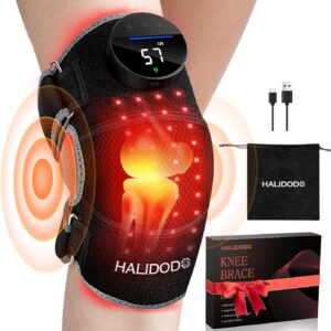 HALIDODO Red Light Therapy & Vibration Massage Knee Brace - Wireless Rechargeable Controller, 660nm&850nm Red Light Therapy Heated Device for Knee & Joint Pain Relief, Faster Recovery
