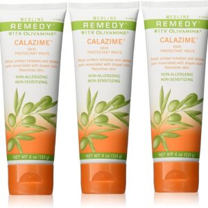 Medline Remedy Olivamine Calazime Skin Protectant Paste Cream, Used with Dry Chapped from Diaper Rash, Incontinence, Dermatitis, Psoriasis, Burns, Bites, White, 4 Oz, 3 Count
