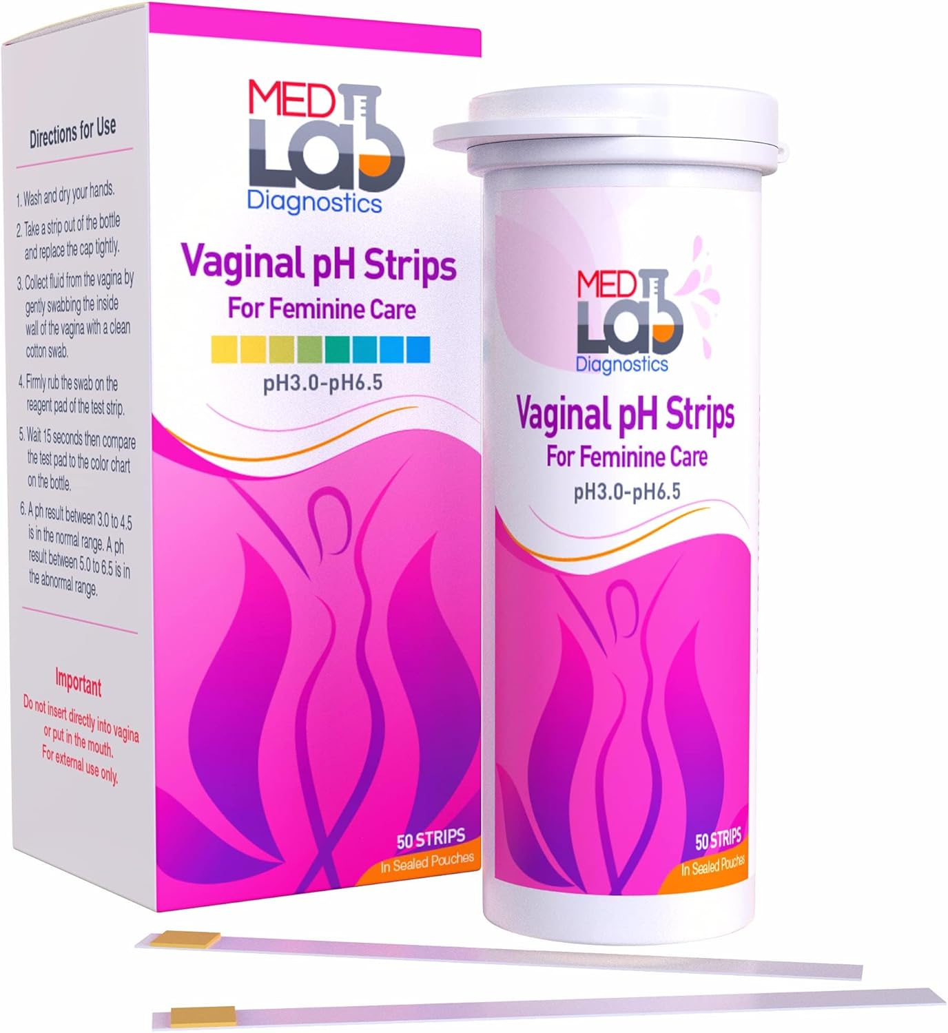 Vaginal ph test strips for women(50 cnt). BV Bacterial Vaginosis and Yeast Infection Test Strips. Feminine pH test for Vaginal Health, Acidity, and Alkalinity. Strips in Sealed Pouches