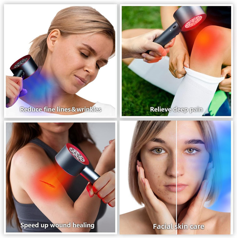 UTK High Power 24 LED Red Light Therapy Device with 470/660/850/940nm Wavelength, Blue Red＆Near-Infrared Handheld Light Therapy for Face, Relieve Body Pain Deeply, Facial Skin Care - Image 3