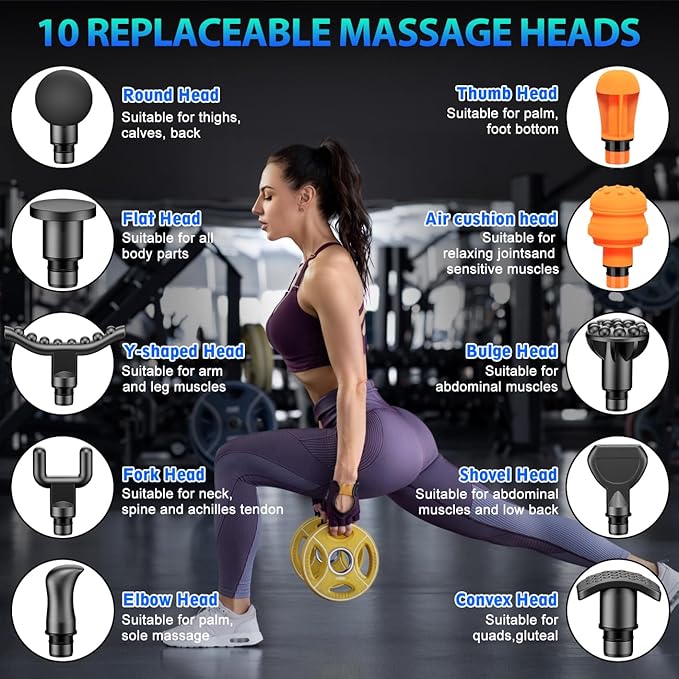 TOLOCO Massage Gun Deep Tissue, Back Massage Gun for Athletes for Pain Relief, Percussion Massager with 10 Massages Heads & Silent Brushless Motor - Image 3
