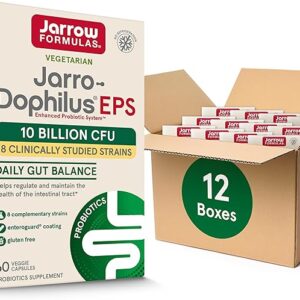 Jarrow Formulas Jarro-Dophilus EPS Probiotics 10 Billion CFU, Dietary Supplement for Intestinal Tract Support, Gut Health Supplements for Women and Men, 60 Veggie Capsules, 30 Day Supply (Pack of 12)
