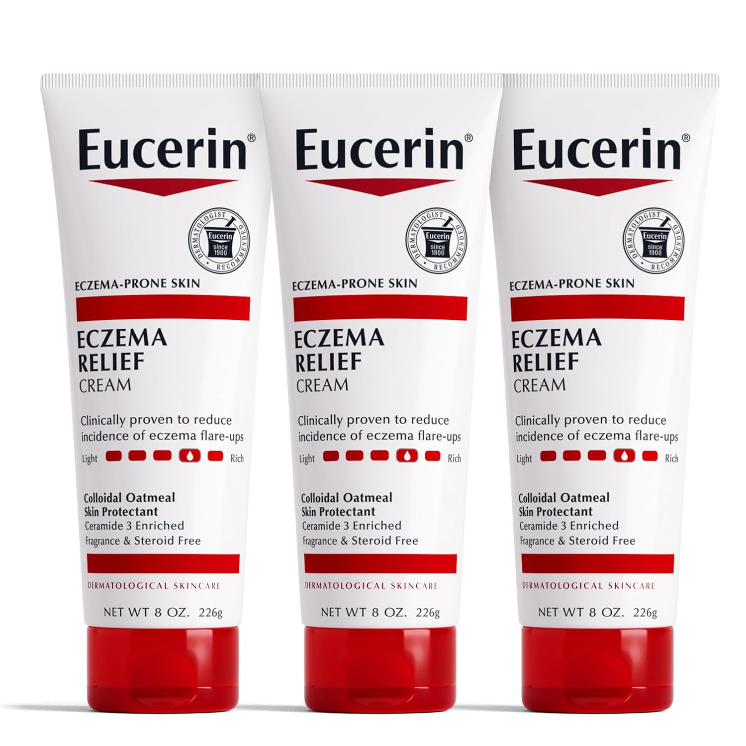 Eucerin Eczema Relief Cream, Full Body Lotion for Eczema-Prone Skin, Moisturizing Eczema Cream, Body Moisturizer, Multi-Pack, 8 oz. Tube (Pack of 3)