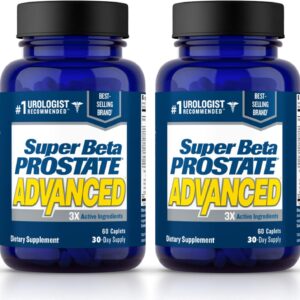 Super Beta Prostate Advanced – Prostate Support Supplement for Men's Health, Promote Sleep, Support Bladder Emptying, Beta Sitosterol (120 Caplets, 2- Pack)