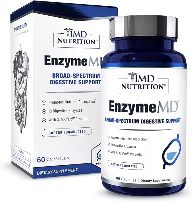 1MD Nutrition EnzymeMD - Digestive Enzymes Supplement - Doctor Formulated | 18 Plant-Based Enzymes - Gas & Bloating Support | 60 Capsules