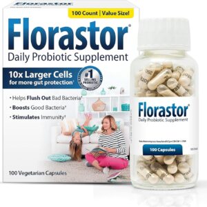 Florastor Probiotics for Digestive & Immune Health, 100 Capsules, Probiotics for Women & Men, Dual Action Helps Flush Out Bad Bacteria & Boosts The Good with Our Unique Strain Saccharomyces Boulardii