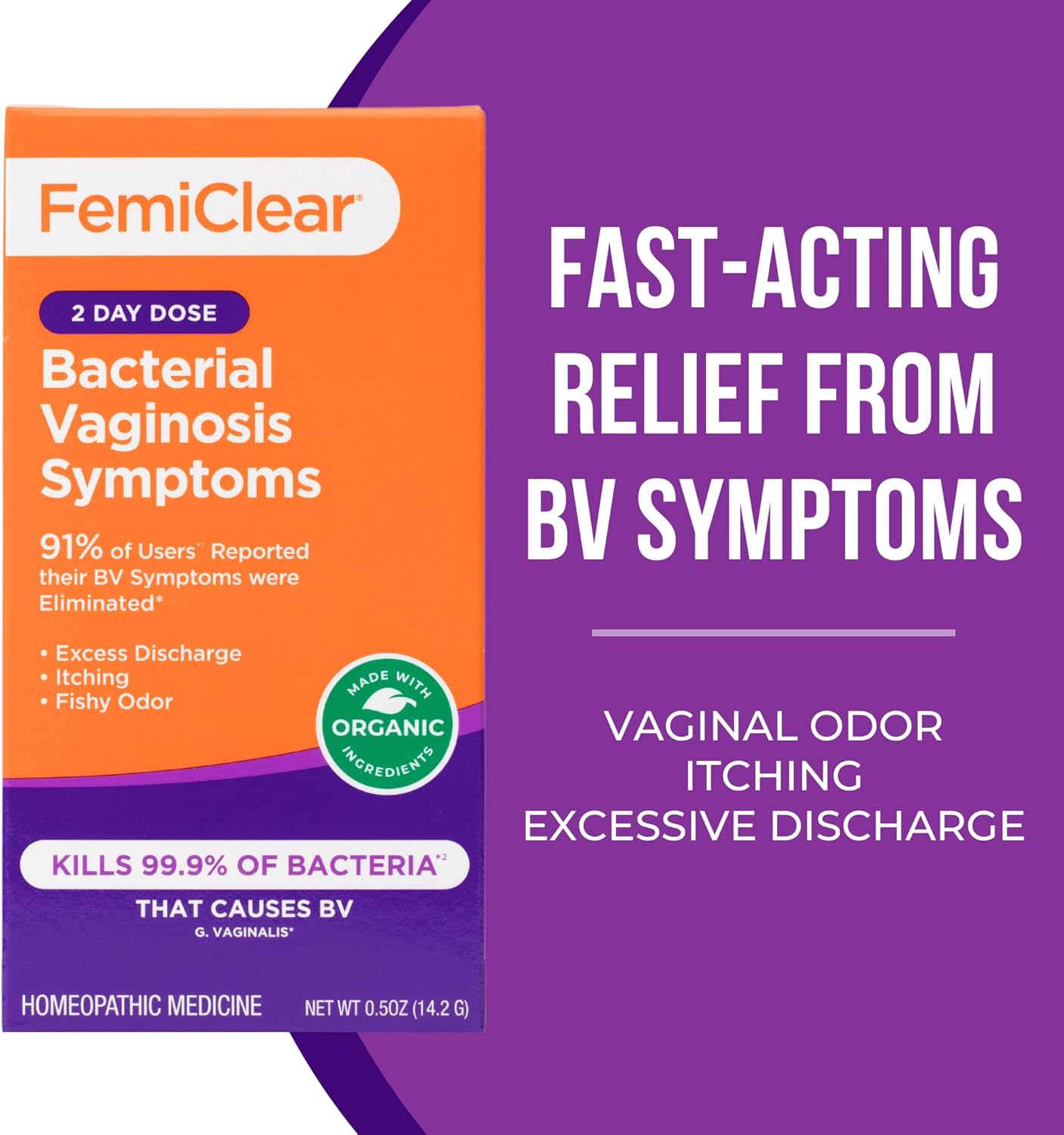 FemiClear (BV) Symptoms - Vaginal Ointment for Fishy Odor, Excess Discharge, Itching & Discomfort Due to Bacterial Vaginosis, All-Natural and Organic Ingredients, 2-Day Dose - Image 4