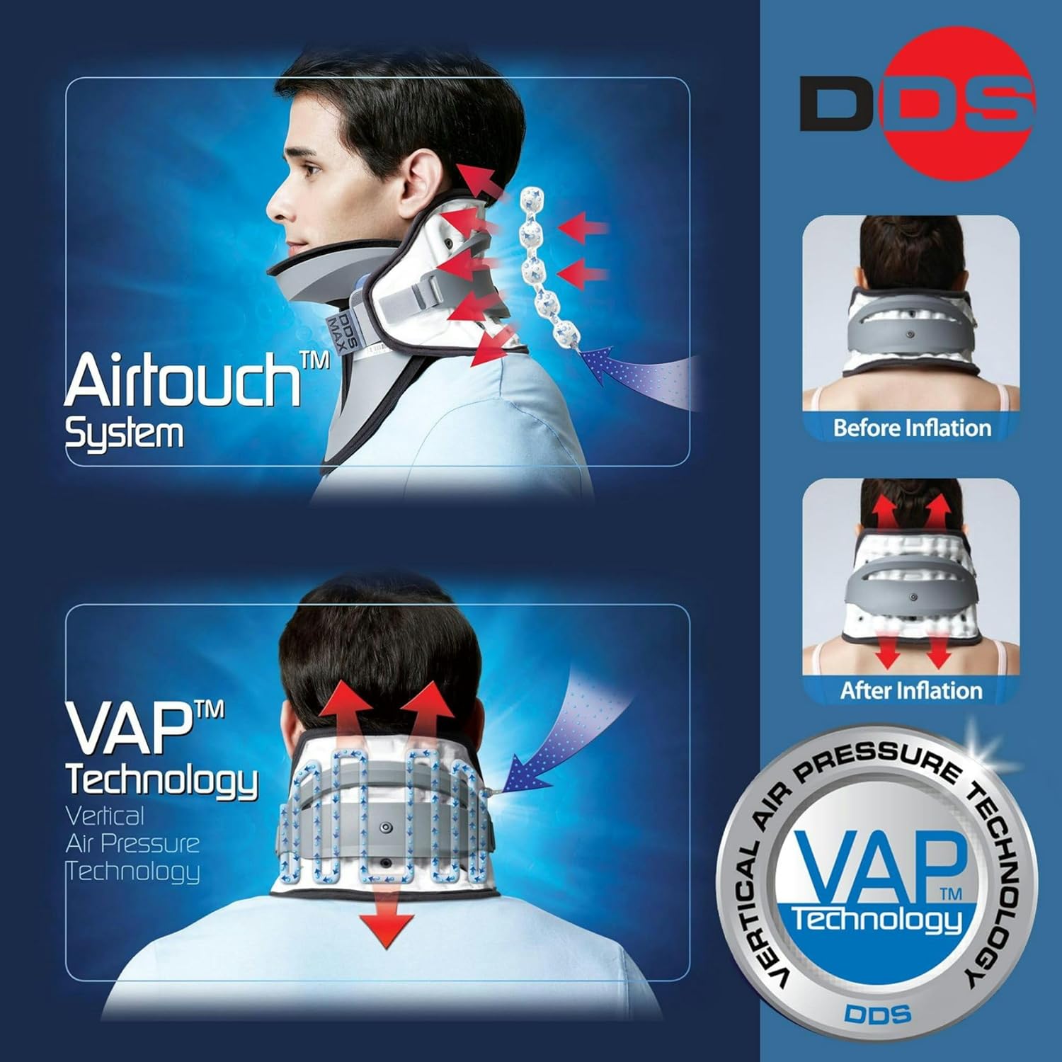 DDS MAX Cervical Traction Collar Neck Brace for Pinched Nerve, Pneumatic, Stretcher, Pain Relief, Relaxation, Manual Air Pump, Decompression and Tension Release, Cervical Spine Alignment. - Image 4