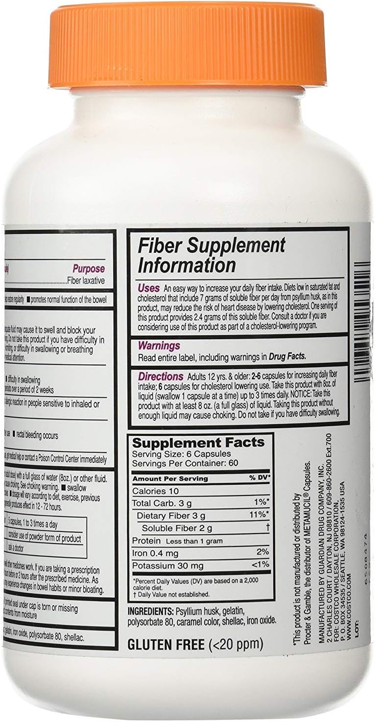Fiber Capsules Kirkland Therapy for Regularity/Fiber Supplement, 360 capsules - Compare to the Active Ingredient in Metamucil Capsules - Image 2