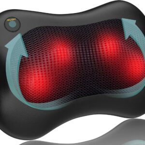 Zyllion Shiatsu Back and Neck Massager with Heat - 3D Kneading Deep Tissue Electric Massage Pillow for Chair, Car, Muscle Pain Relief on Shoulders, Legs, Foot