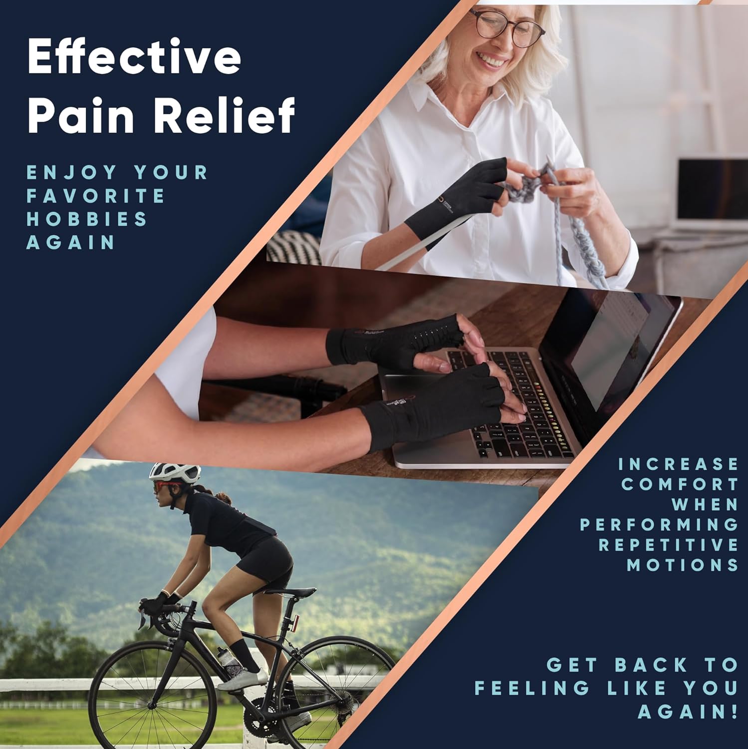 Copper Compression Arthritis Gloves | Fingerless Arthritis Carpal Tunnel Pain Relief Gloves For Men & Women | Hand Support Wrist Brace For Rheumatoid, Tendonitis, Swelling, Crocheting, Typing - Image 4