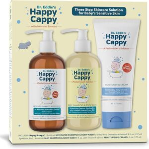 Happy Cappy Dr. Eddie's 3 Step Skincare Solution for Baby's Sensitive Skin | for Cradle Cap, Seborrheic Dermatitis, Dandruff, Dry, Itchy, Irritated, Eczema Prone Skin, Gift Box Set, 3 Pieces
