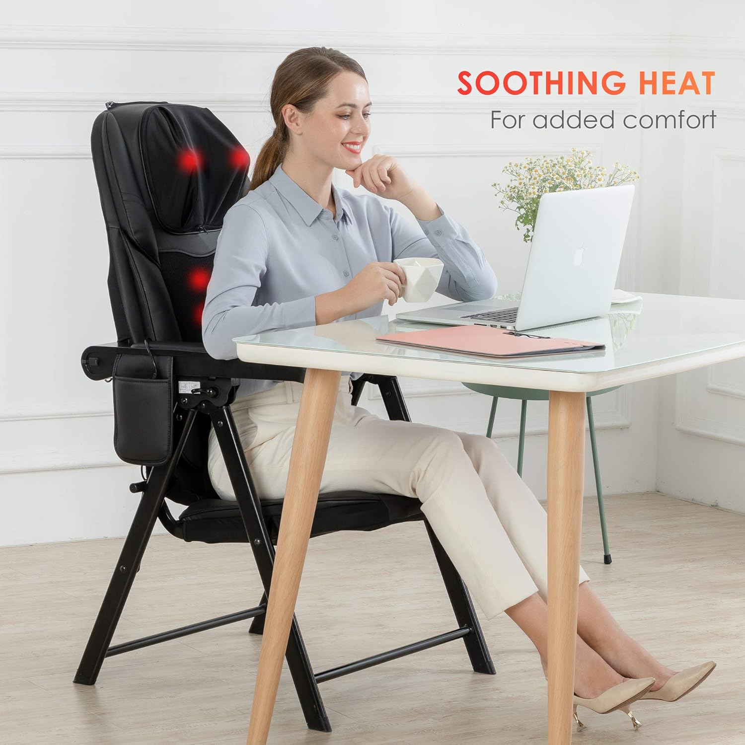 COMFIER Folding Massage Chair Portable, Shiatsu Neck Back Massager with Heat, Foldable Chair Massager for Full Body, Adjustable Backrest Height,Office Home Use - Image 3