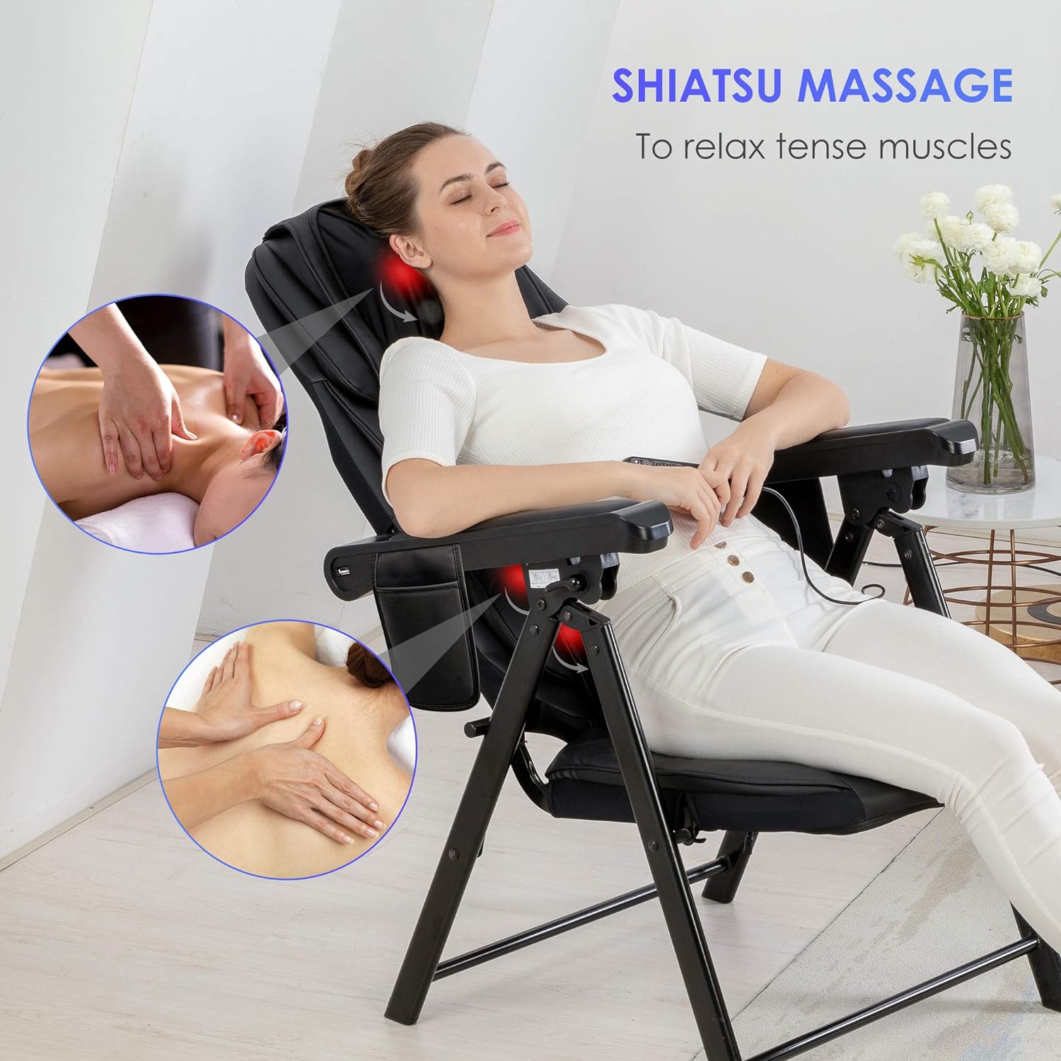 COMFIER Folding Massage Chair Portable, Shiatsu Neck Back Massager with Heat, Foldable Chair Massager for Full Body, Adjustable Backrest Height,Office Home Use - Image 4
