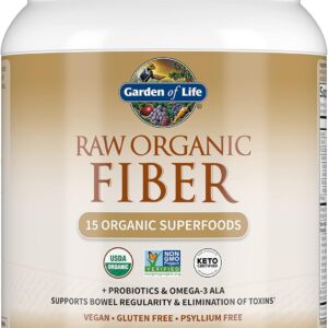 Garden of Life Fiber Supplement, Raw Organic Fiber Powder, 30 Servings, 15 Organic Superfoods, Probiotics, Omega-3 ALA, 4g Soluble Fiber, 5g Insoluble Fiber for Regularity, Psyllium Husk Free Fiber
