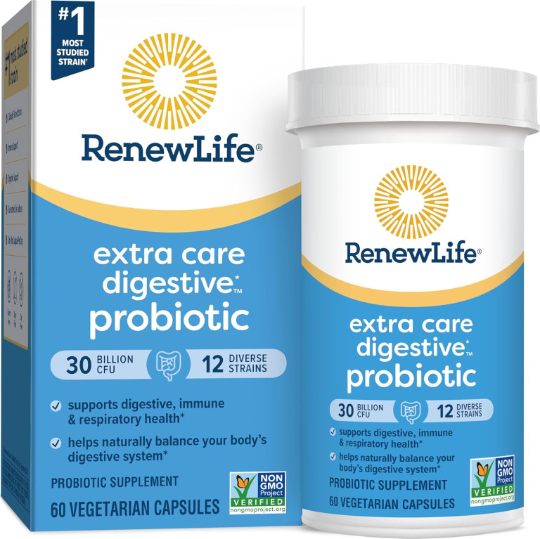 Renew Life Extra Care Probiotic Capsules, Daily Supplement Supports Immune, Digestive and Respiratory Health, L. Rhamnosus GG, Dairy, Soy and gluten-free, 30 Billion CFU, 60 Count - Image 4
