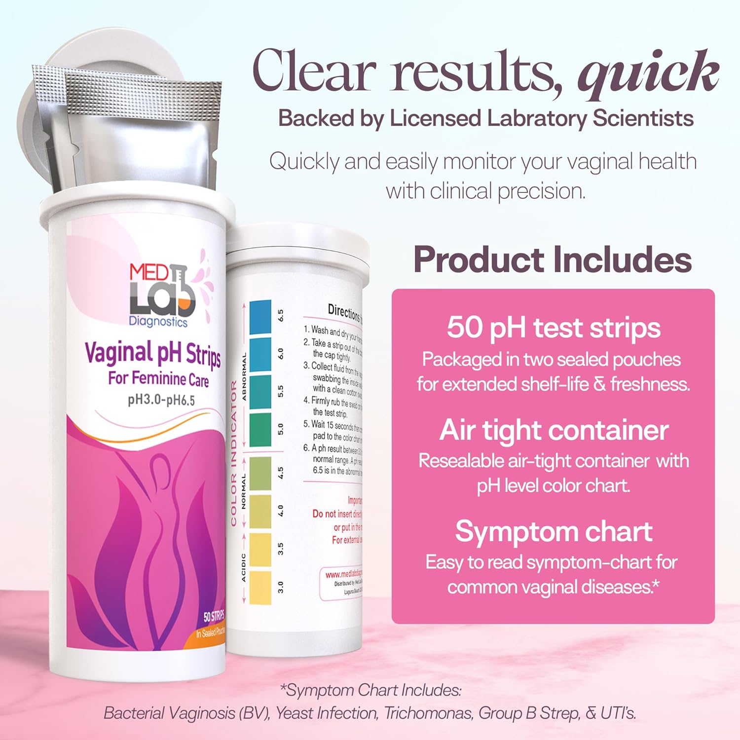 Vaginal ph test strips for women(50 cnt). BV Bacterial Vaginosis and Yeast Infection Test Strips. Feminine pH test for Vaginal Health, Acidity, and Alkalinity. Strips in Sealed Pouches - Image 4
