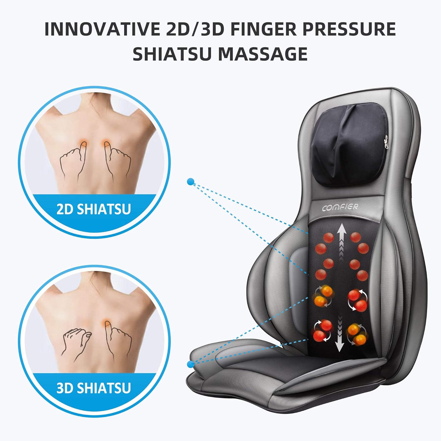 COMFIER Shiatsu Neck Back Massager with Heat and Compression, App Control 2D or 3D Deep Tissue Kneading Massage Chair Pad, Chair Massager for Full Body Pain Relief - Image 3