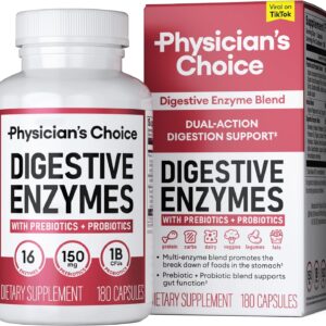 Physician's CHOICE Digestive Enzymes - Multi Enzymes, Organic Prebiotics & Probiotics for Digestive Health & Gut Health - for Meal Time Discomfort Relief & Bloating - Dual Action Approach - 180 CT