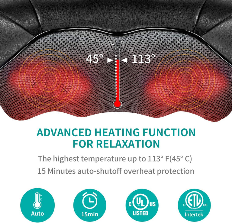 Nekteck Shiatsu Neck and Back Massager with Soothing Heat, Electric Deep Tissue 3D Kneading Massage Pillow for Shoulder, Leg, Body Muscle Pain Relief, Home, Office, and Car Use - Image 3