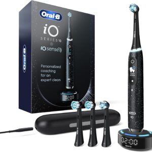 Oral-B iO Series 10 Rechargeable Electric Toothbrush with Pressure Sensor, 4 Brush Heads, Travel Case - 7 Modes, 2 Min Timer