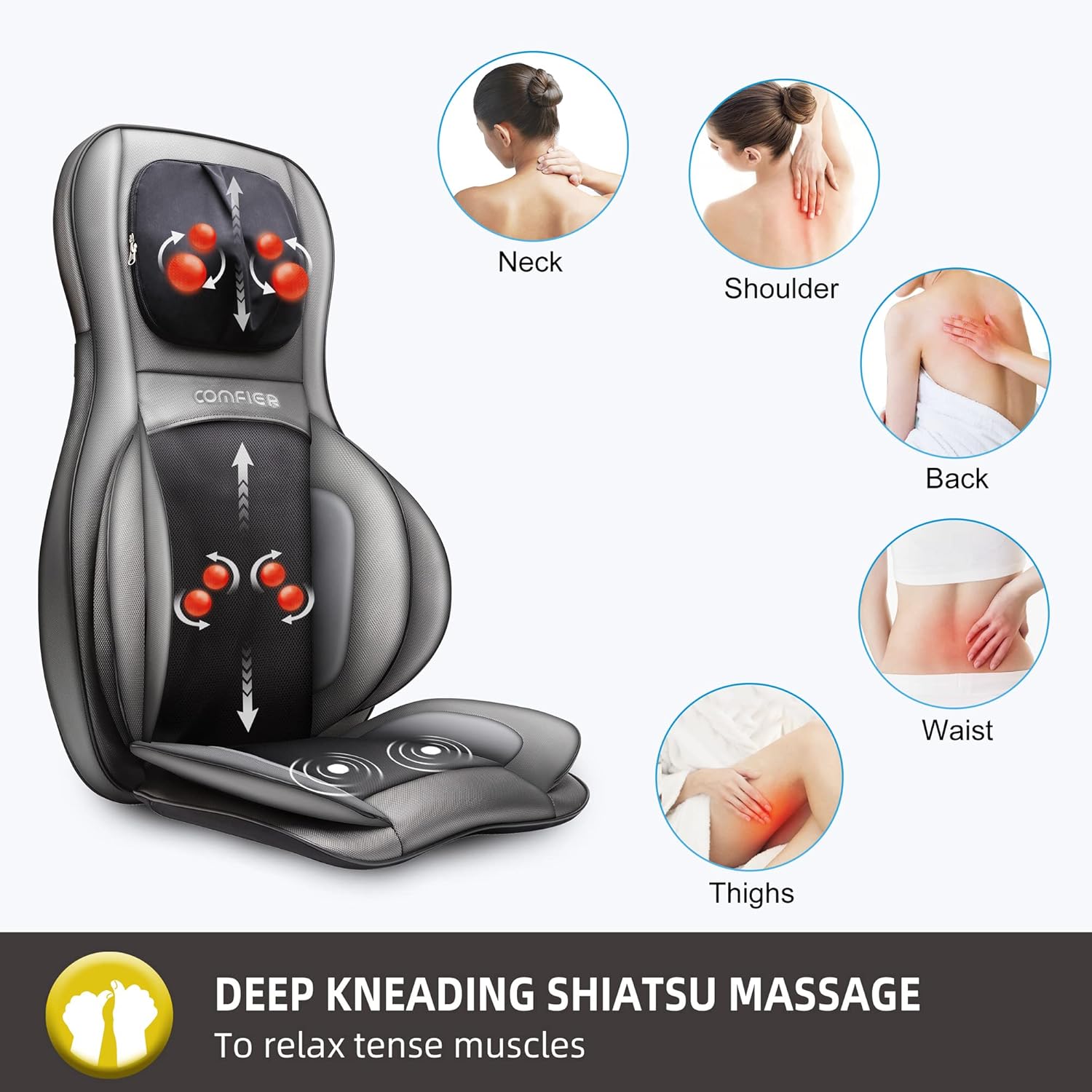 COMFIER Shiatsu Neck Back Massager with Heat and Compression, App Control 2D or 3D Deep Tissue Kneading Massage Chair Pad, Chair Massager for Full Body Pain Relief - Image 2