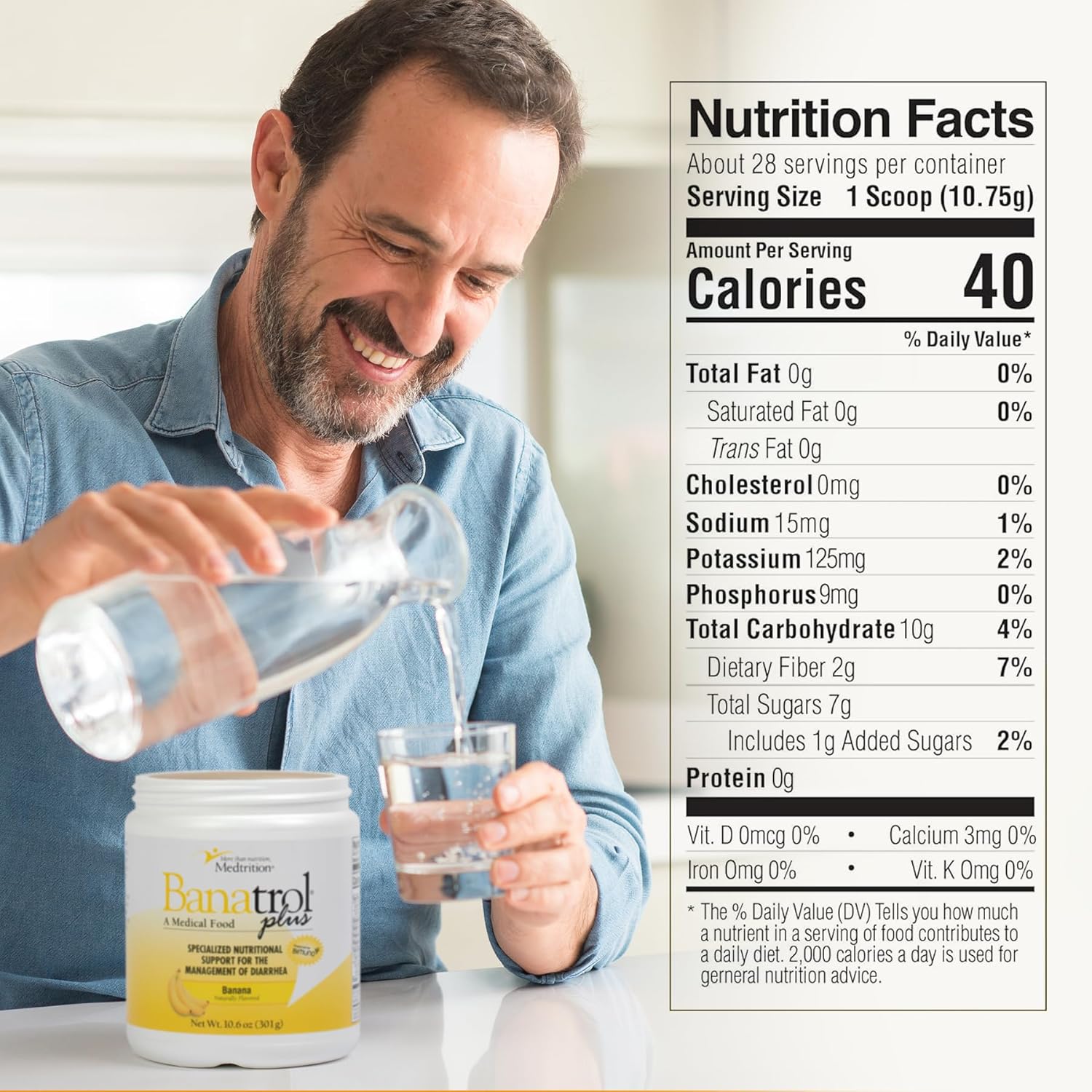 Banatrol® Natural Anti-Diarrheal with Prebiotics, Relief from Chronic Diarrhea, IBS, Recurring Diarrhea, Clinically Supported Medical Food, Non-Constipating, 28 Servings (Banana) - Image 3