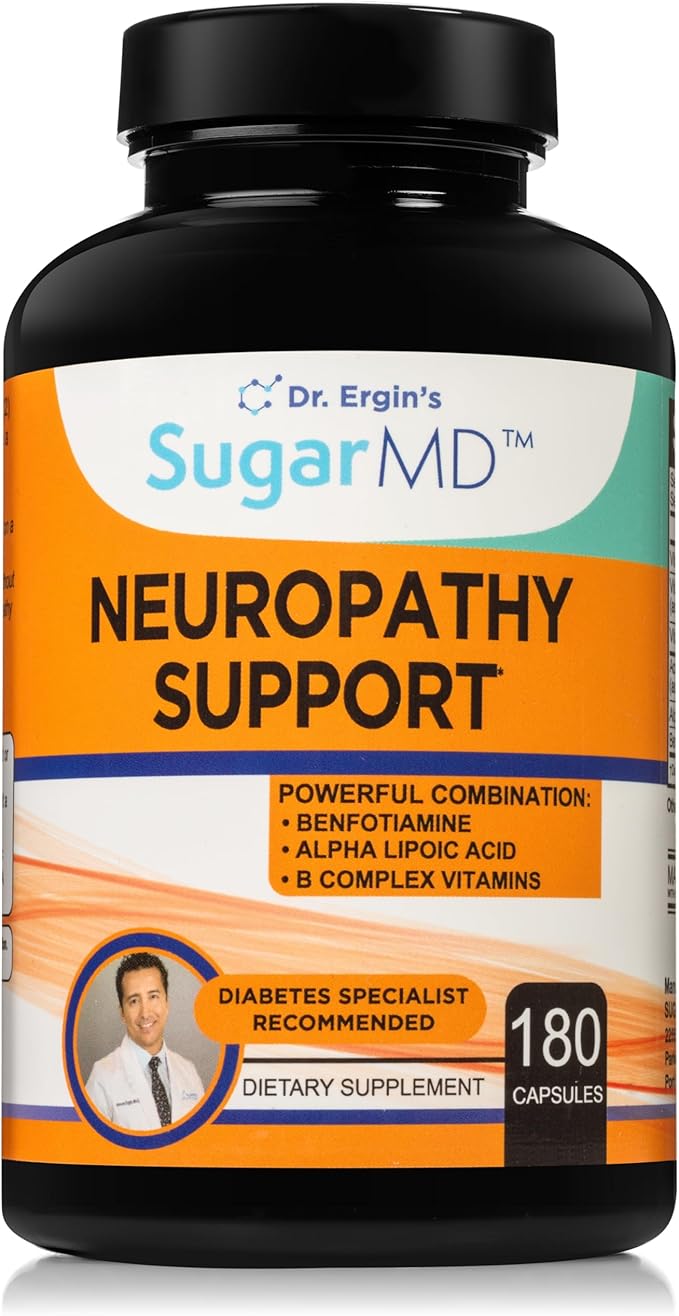 SugarMD Dr. Ergin's Neuropathy Support – 180 Nerve Supplement Capsules with Alpha Lipoic Acid Benfotiamine – Nerve Support Supplement for Feet, Hands, Fingers & Legs