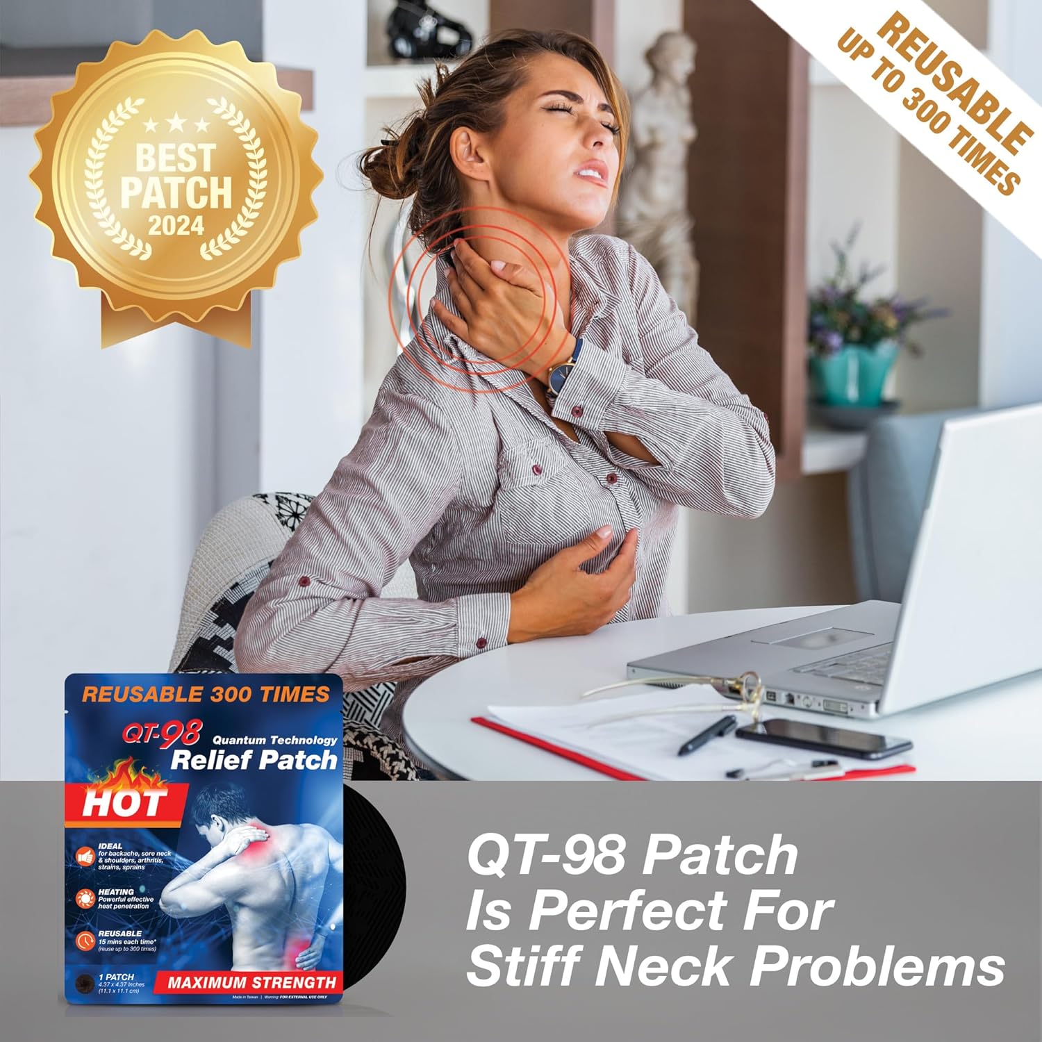 1 Patch Equals 300 Patches Auto Heat-up Reusable for Up to 300 Times Non Sticky Hot and Heat Targeted Area Long-Lasting Patch for Nerve, Joint, Back, Neck, Shoulder, and Muscle Discomfort - Image 4