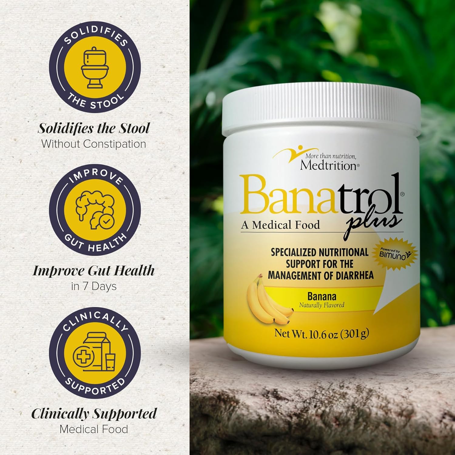 Banatrol® Natural Anti-Diarrheal with Prebiotics, Relief from Chronic Diarrhea, IBS, Recurring Diarrhea, Clinically Supported Medical Food, Non-Constipating, 28 Servings (Banana) - Image 4