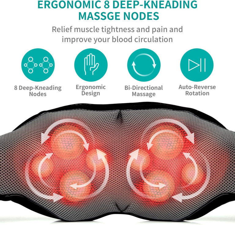 Nekteck Shiatsu Neck and Back Massager with Soothing Heat, Electric Deep Tissue 3D Kneading Massage Pillow for Shoulder, Leg, Body Muscle Pain Relief, Home, Office, and Car Use - Image 4
