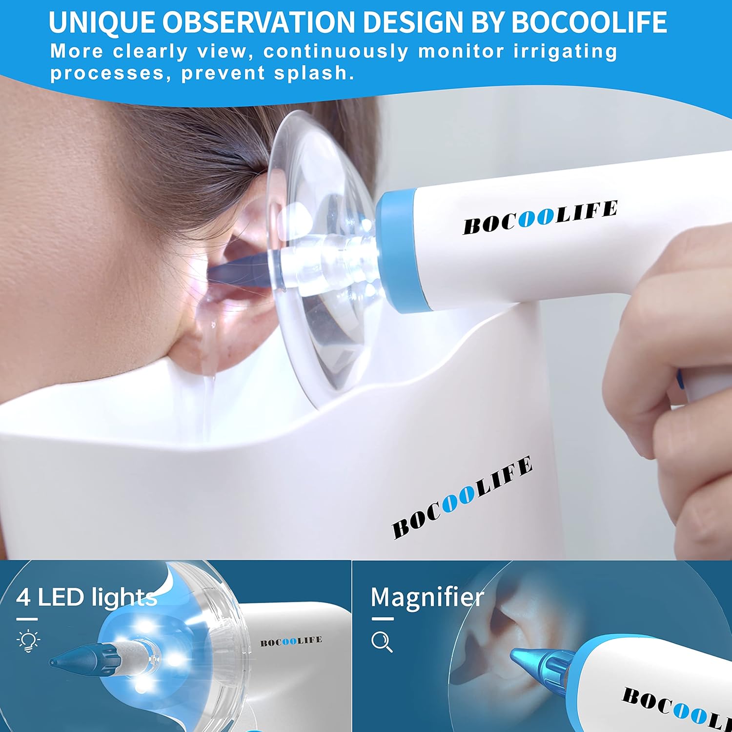 BOCOOLIFE Electric Ear Wax Cleaning Kit Ear Irrigation For Wax Removal, Ear Water Flusher Ear Wash System Ear Irrigation Flushing System 4 Water Levels Water Powered Ear Cleaning Cleaner Ear Flush Kit - Image 5