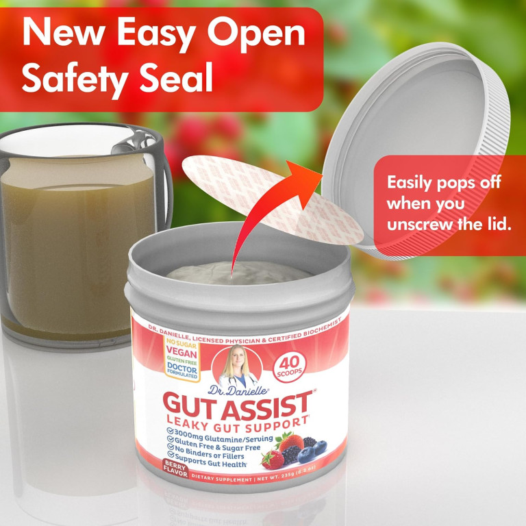 Doctor Danielle Gut Assist - Leaky Gut Repair Supplement Powder - Glutamine, Arabinogalactan, Licorice Root - Supports IBS, Heartburn, Bloating, Gas, Constipation, SIBO from, Berry Flavor - Image 4