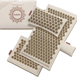 UNMERA Acupressure Mat and Pillow Set,Natural Premium Linen & Coconut Fiber Filling,FSA/HSA Eligible,for Back/Neck Pain Relief, Sciatic, Headache and Muscle Relaxation, Comes with Carrying Bag