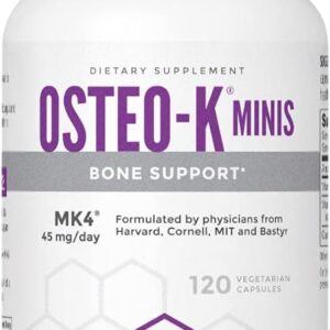 NBI Osteo-K Bone Support - Mini | Vitamin D & K Complex with Calcium Citrate Supplement | 45mg Vitamin K2 (MK4) for Strong Bone Health & Function | 120ct Veggie Capsules