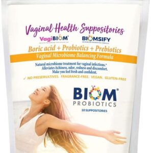 Biom Probiotics Prebiotics Boric acid Suppositories . Feminine Health Probiotic for Infections & pH Essentials VEGAN,PARABEN-FREE (10)