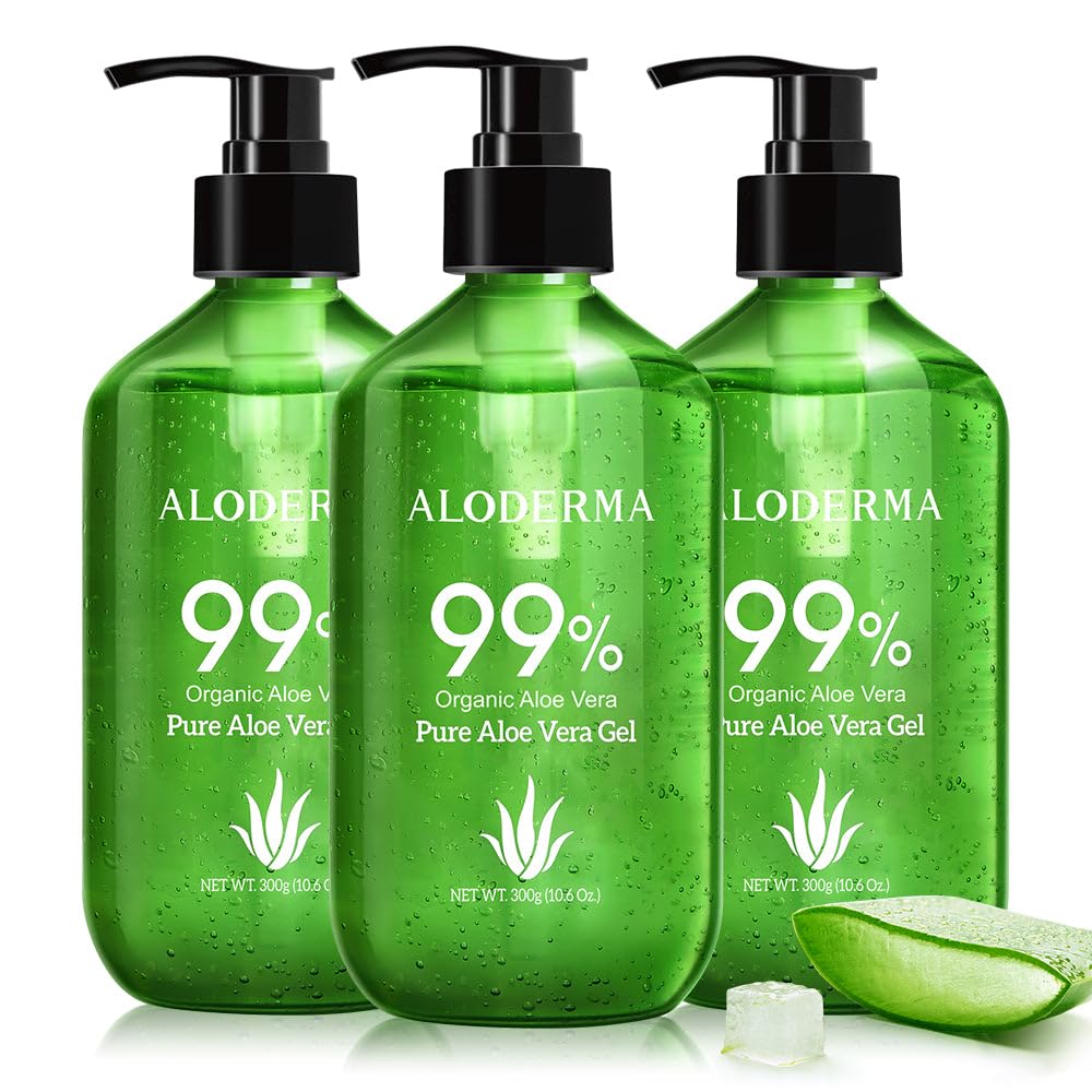 Aloderma 99% Organic Aloe Vera Gel Made within 12 Hours of Harvest - Pump Bottle - Lightweight Aloe Gel for Face and Body, Soothing and Hydrating Sunburn Relief, Great for Scalp & Hair, 3btls x 10.6oz - Image 4
