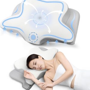 Ergonomic Pillow Side Sleeper-Satisure Cervical Pillow for Neck Pain Relief Memory Foam Pillows, Cooling Pillow for sleeping Orthopedic Bed Pillow for Side Back Stomach Sleepers with Washable Ice Silk